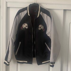 Urban Outfitters - Black and Gray Skull Embroidered Men's Jacket